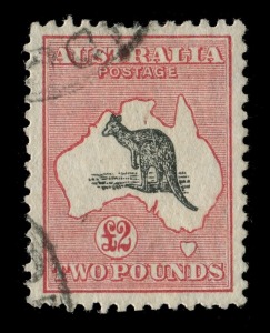 Kangaroos - CofA Watermark: £2 Black & Rose, superbly centred FU; cpl. nibbed perfs. noted.
