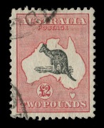 Kangaroos - CofA Watermark: &pound;2 Black & Rose, superbly centred&nbsp;FU; cpl. nibbed perfs. noted.