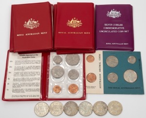 Decimal uncirculated sets in wallets: 1977 (1), 1978 (5), 1979 (5), together with a 1966 Unc set on RAM card (50c discoloured) and 1966 50c (6) EF.