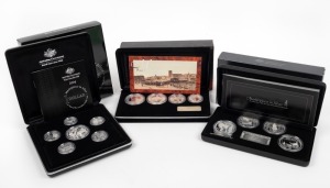 Masterpieces in Silver - 2003 Port Philip Patterns, 2004 Twenty Years of the Australian Dollar Coin, and 2006 Art of the Twentieth Century Coins of the 20th Century - complete sets in their original presentation cases and boxes with certificates.