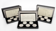 Masterpieces in Silver - 1995 Colonial Australia, 1996 Shaping a National Identity, and 1997 The Opening of the Continent - complete sets in their&nbsp;original presentation cases (some damage) with certificates. (3 items).