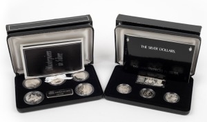 Masterpieces in Silver - 1989 Fifty Cent Coins (case defects), and 1990 The Silver Dollars - complete sets in their original presentation cases with certificates. (2 items).