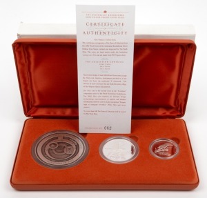 The Australian Kookaburra 2002 Proof Issue - TEN OUNCE COLLECTION in presentation case containing one of each of the ten ounce, two ounce and one ounce proof coins produced by The Perth Mint. With Certificate of Authenticity for set No. 062 of 400.