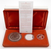 The Australian Kookaburra 2002 Proof Issue - TEN OUNCE COLLECTION in presentation case containing one of each of the ten ounce, two ounce and one ounce proof coins produced by The Perth Mint. With Certificate of Authenticity for set No. 062 of 400.