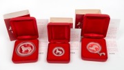 2006 YEAR OF THE DOG: AUSTRALIAN LUNAR SILVER COIN PROOF SERIES of three coins, comprising of the $2 (2oz), the $1 (1oz) and the 50c (&frac12;oz), all depicting a Golden Retriever; each in their original felt-lined red case of issue and accompanied by a Certific