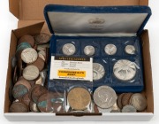 An untidy accumulation including Australian florins and pre decimal coinage, Western Samoa&nbsp;silver proof set, etc, (qty).