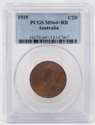 HALF PENNY: GEORGE V, 1919, Unc. PCGS MS64+RB. - 2