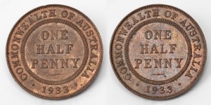 Half Penny: George V, 1933, Unc. (2).