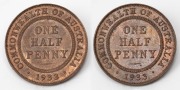 HALF PENNY: GEORGE V, 1933, Unc. (2).