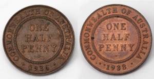 Halfpennies: George V, 1936 And George Vi 1938, (2) Aunc.