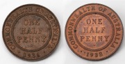HALFPENNIES: GEORGE V, 1936 and GEORGE VI 1938, (2) aUnc.