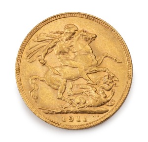 1911 Sovereign, GEORGE V, St. George reverse, Perth, Unc.