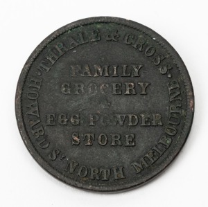 Thrale & Cross (R555) ½D Family Grocer & Egg Powder Store * Howard St North Melbourne / Kangaroo Facing Right Verso, F-Vf.
