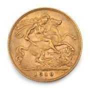 Great Britain: 1910 Half Sovereign, Edward VII, St. George reverse, EF.
