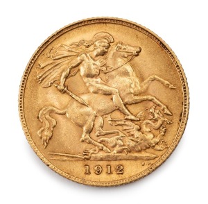 Great Britain: 1912 Half Sovereign, George V, St. George reverse, EF.