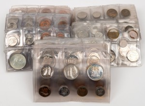 South Africa: An accumulation of un-circulated coin sets in the plastic sleeves of issue: 1967 (2), 1968 (1), 1971 (2), 1972 (3), 1973 (1), 1974 (2), 1975 (1), 1976 (4), 1977 (3), 1978 (2), 1979 (1), 1980 (8), 1981 (6), 1982 (2), 1983 (2), 1984 (8), 1985 (3), 1986 (4), 1988 (2). Total: 57