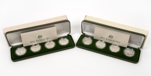 TEN DOLLAR SILVER PIEDFORT PROOF COINS - AUSTRALIA'S ENDANGERED SPECIES: 1995 $10 Numbat, 1996 $10 Southern Right Whale, 1997 $10 Black Cockatoo and 1998 $10 Hairy-Nosed Wombat; in original packaging with individual Certificates of Authenticity. (4 Piedfort Proofs). Together with the matching set of Standard Proofs, similarly packaged and with Certificates. (4 Proofs). Total: 8.