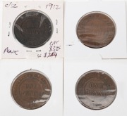 PENNIES: GEORGE V, 1912, 1914 and 2 x 1922, (4 coins), VF-EF+.