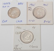 SHILLINGS: GEORGE V, 1915 VF+, 1920 EF and 1925 aUnc, (3 coins). - 2