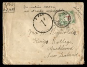 NEW ZEALAND - Postal History: BOER WAR CONTINGENT: May 1901 On Active Service cover, posted at DURBAN and although clearly marked "Soldier's Letter", the cover has been taxed 1d, with a 1d Postage Due affixed on delivery in Auckland; Wellington b/stamp.