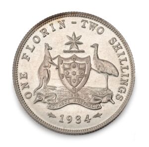 GEORGE V, 1934 Florin, PROOF. An extremely lovely example of this rare proof.