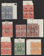 KGV Heads - Collections & Accumulations: CTO blocks of 4: a &frac12;d Orange to 5d Chestnut range of blocks, incl. 3d Blue, 4d Olive, 4&frac12;d Violet, all CTO, mainly at GPO MELBOURNE, in preparation for inclusion in Specimen sets. (14 blks.4).