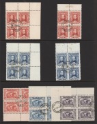 A collection of CTO blks.4, mainly from sheets prepared at GPO Melbourne for inclusion in Specimen sets: 1927 1&frac12;d Canberra normal and perf.OS; 3d Kookaburra normal and perf.OS; 1929 1&frac12;d Swan normal and perf.OS; 1930 1&frac12;d & 3d Sturt normal and perf.OS; and 