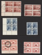 A collection of CTO blks.4, mainly from sheets prepared at GPO Melbourne for inclusion in Specimen sets: 1927 1&frac12;d Canberra normal and perf.OS; 3d Kookaburra normal and perf.OS; 1929 1&frac12;d Swan normal and perf.OS; 1930 1&frac12;d & 3d Sturt normal and perf.OS; and - 2