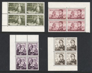1966 - 72 collection, mainly blks.4, in Hagner pages; incl. 1966 1c - $4 Pictorials cnr.blks.4, 4c red booklet pane, 5c/4c booklets, Flowers blks.4, Soil/Medical pairs (7), 1969 Primary Industries cnr.blks.4, 1971 Xmas (4 blks.7), 1972 Primary Industries (8 sets in cnr.blks.4 and gutter blks.4), MUH. (qty).
