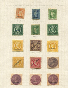 NEW SOUTH WALES: Reprints & Specimen Overprints, 1870s types incl 5/- Corboulds (4); (Total: 15).