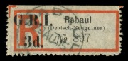NEW GUINEA - 'G.R.I.' Overprints: 1915 (SG.33d) 3d G.R.I. Registration label for Rabaul (sans serif setting) with the variety "a hyphen between Deutsch - Neuguinea", FU with large part Rabaul Aug.1915 cds. Cat.&pound;550.