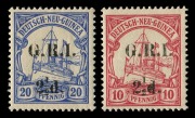 NEW GUINEA - 'G.R.I.' Overprints: 1914-15 (SG.5 & 6) 2&frac12;d on 10pf carmine, and 2&frac12;d on 20pf ultramarine, (2); MUH.&nbsp;
