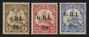 NEW GUINEA - 'G.R.I.' Overprints: 1914-15 (SG.14, 15 & 01) 2d on 10pf carmine, 2d on 20pf ultramarine, and 1d OS on 3pf brown, (3) MLH/MUH.