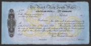 PRIVATE BANK ISSUE: BANK OF NEW SOUTH WALES, Specimen Circular Note for &pound;20 Sterling, Adelaide Branch, 18...., perforated SPECIMEN / C. SKIPPER & EAST in two lines at lower right. Uncirculated.