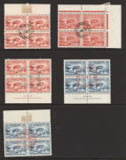1932 SYDNEY HARBOUR BRIDGE: A specialized group comprising of 2d Engraved & 2d Typographed blks.4 CTO at GPO MELBOURNE; 2d Engraved & 3d blue Imprint blks.4 CTO 24 MAR 1932 at the Sydney Philatelic Exhibition; 3d blue marginal blk.4 CTO at the Bridge 22 M