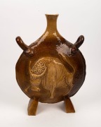 ARTIST UNKNOWN studio pottery pilgrim's flask with bull decoration, incised signature (illegible), dated 1977, 45cm high - 2