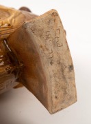 ARTIST UNKNOWN studio pottery pilgrim's flask with bull decoration, incised signature (illegible), dated 1977, 45cm high - 3