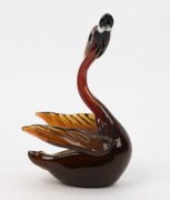 An amber glass swan ornament, acid etched mark to base, 21.5cm high - 3