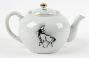 A vintage Chinese studio porcelain teapot, adorned with horse decoration and poem, 20th century, ​​​​​​​13cm high - 2