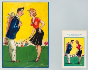 THOMAS TROW: Original artwork mounted together with th issued card 9#11919" "Oh, Mr. Mustard. Would you like to play a round with me?".