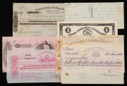 COLONIAL ERA BANKING INSTRUMENTS including March 1835 Hobart Town Promissory Note, and other items from the Union Bank of Australia 1856, The Bank of Victoria 1858,&nbsp; Commercial Bank of Van Diemens Land 1865, etc. (6 items).