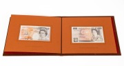 Great Britain: TEN POUNDS: 1992 &pound;5 first & last note presentation folder with matching serial numbers from Series D (1975) and Series E (1992); superb condition.