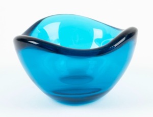 ORREFORS Swedish blue art glass bowl, 7.5cm high, 12cm wide