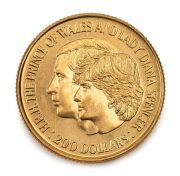 TWO HUNDRED DOLLARS, 1981 $200 gold Royal Wedding, uncirculated; in plastic pouch of issue.