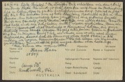 RUSHWORTH P.O.W. CAMP: 27 April 1946 usage of 6d POW Airmail postcard from a German prisoner at Camp 3B (Rushworth) to Germany; with 3-line Camp Commandant h/stamp, and Melbourne transit. BW: POW1 - $400. - 2