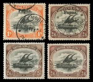 PAPUA: 1901 - 1932 (SG.1 - 128 and O1 - O66) very attractive collection offered largely intact, as consigned. The highlights include SG.1-8 Mint or FU, SG.9 - 16a Mint or FU, SG.17 - 20 FU, SG.21 - 27 Mint or FU, SG.34 - 37 Mint or FU, SG.57a Mint, SG.79a Mint, SG.105 FU, SG.116a FU, and an excellent range of the OS perfins and overprinted issues incl. SG.O13 FU, SG.O20 FU, SG.O28, SG.O33a FU, SG.O50 Mint, etc. Cat. £11,700+, with no allowance made for the numerous additional varieties noted.