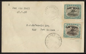 PAPUA - Aerophilately & Flight Covers: 21 July 1930 (AAMC P20) Port Moresby - Salamaua - Wau flown cover, carried by Ray Parer for Morlae Airline Ltd, with PORT MORESBY despatch cds and SALAMAU arrival cds.