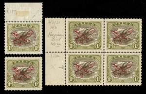 PAPUA: Various singles and blks., incl. SG.95d "POSTACE" variety (2 shades) MUH and the variety also in a blk.10 MUH, SG.108, 109 & 110 blks.4 CTO, SG.117 blk.4 MUH with "AI,R" variety in opt, SG.121a "POSTACE" Unused, 1938 Declaration and 1939 Airs sets Mint, SG.O62a "POSTACE" variety MLH, etc. (49).