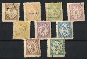 Revenues (Queensland): BEER DUTY: 1895 3d - 2/- and 2/6 - 9/-, part set (9) with various cancellations.