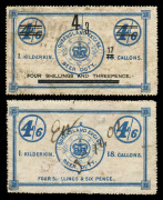 Revenues (Queensland): BEER KEGS: 1897 4/3 - 17 Gallons (overprint on 4/6), 4/6, 6/3 (modified in mss from 6/6), 6/6 (2, one with mss date) and 9/-, (6). Mixed condition but rare.